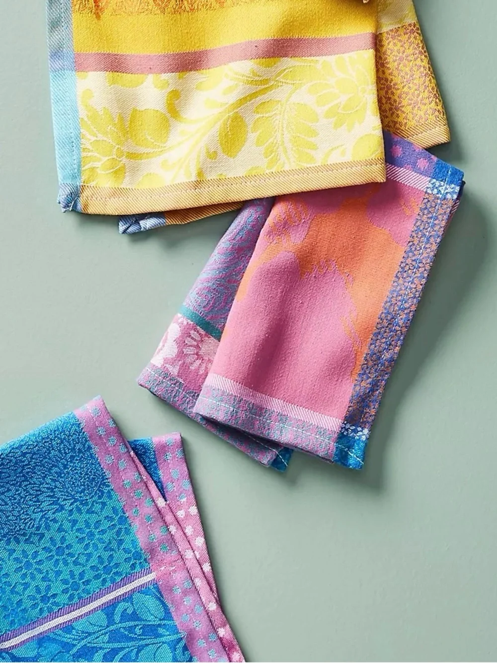 Anthropologie Florita Napkins Multicolor Jacquard Floral Striped Mixed Pattern 3